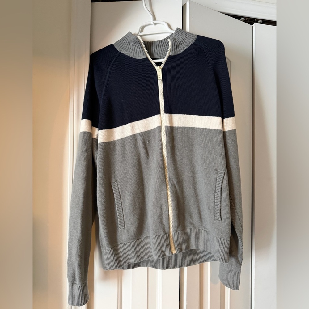 Express Men's Zip-Up Sweater in Navy and Gray